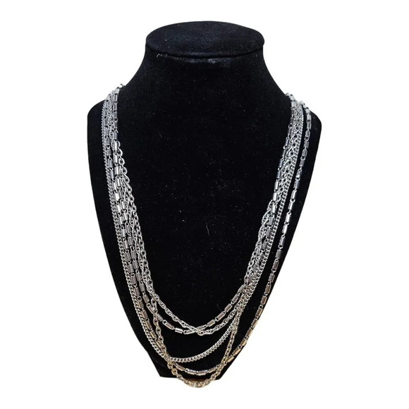 Trifari Multi Strand Necklace Draped Chain Folding Clasp Silver Tone 24” - Picture 3 of 7